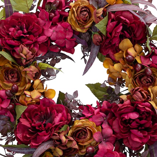 24" Red Peony & Rust Ranunculus Wreath by Ashland®